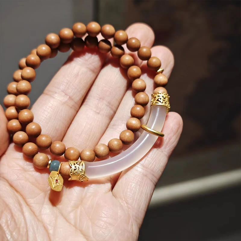 Buddha Stones Sandałowiec Szary Agat Chalcedon Mankiet Pół Bransoletka Bangle