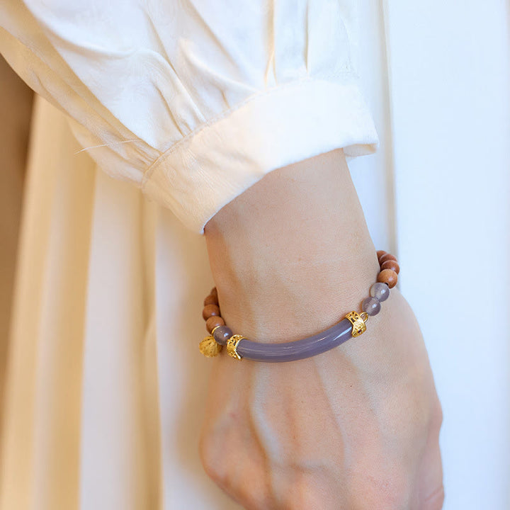 Buddha Stones Sandałowiec Szary Agat Chalcedon Mankiet Pół Bransoletka Bangle