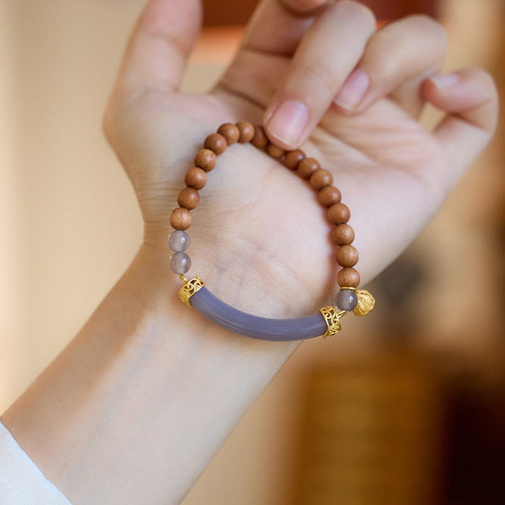 Buddha Stones Sandałowiec Szary Agat Chalcedon Mankiet Pół Bransoletka Bangle