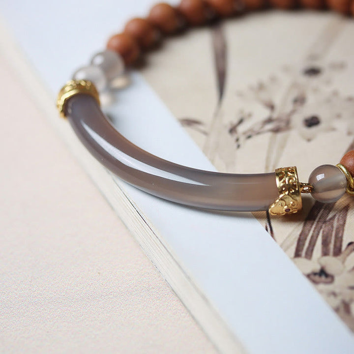 Buddha Stones Sandałowiec Szary Agat Chalcedon Mankiet Pół Bransoletka Bangle