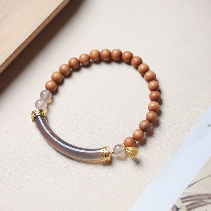 Buddha Stones Sandałowiec Szary Agat Chalcedon Mankiet Pół Bransoletka Bangle
