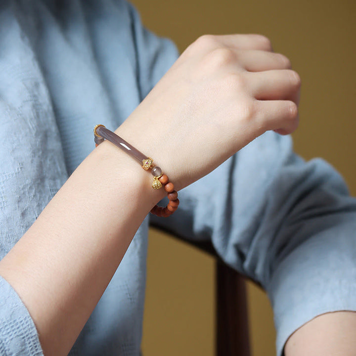 Buddha Stones Sandałowiec Szary Agat Chalcedon Mankiet Pół Bransoletka Bangle