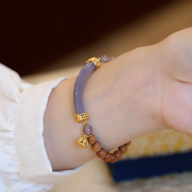 Buddha Stones Sandałowiec Szary Agat Chalcedon Mankiet Pół Bransoletka Bangle