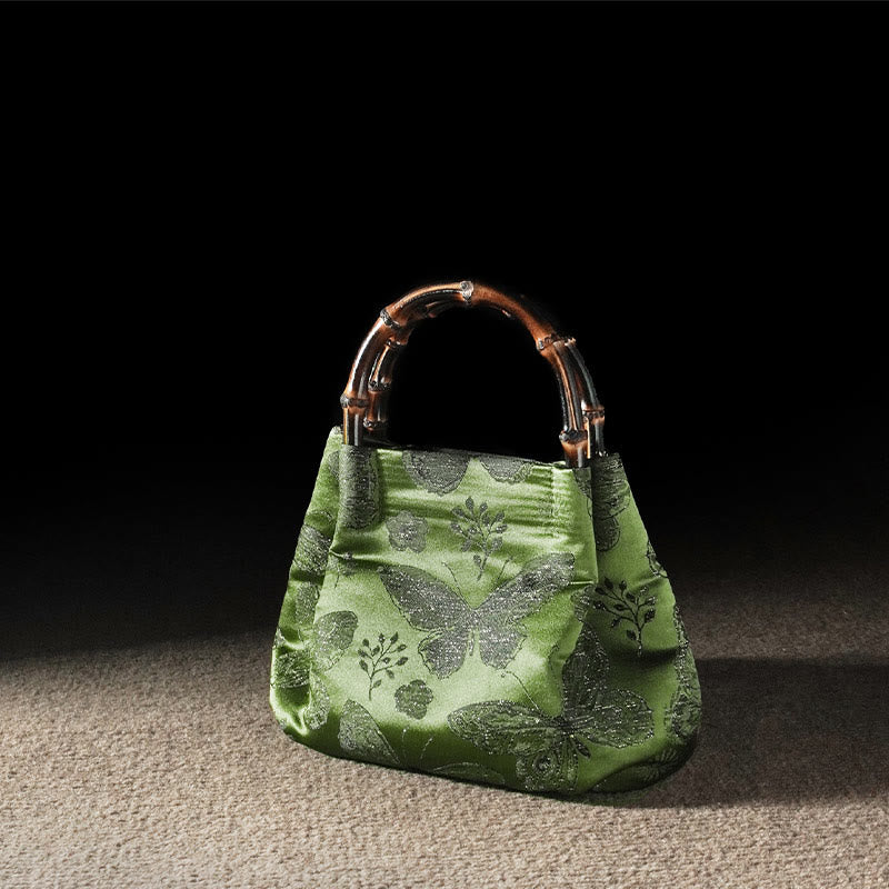Buddha Stones Żakardowe Motyl Bambusowy Uchwyt Metalowy Łańcuch Torba Crossbody Torebka Wisząca