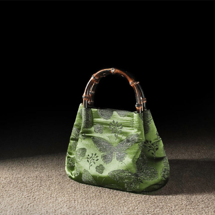 Buddha Stones Żakardowe Motyl Bambusowy Uchwyt Metalowy Łańcuch Torba Crossbody Torebka Wisząca