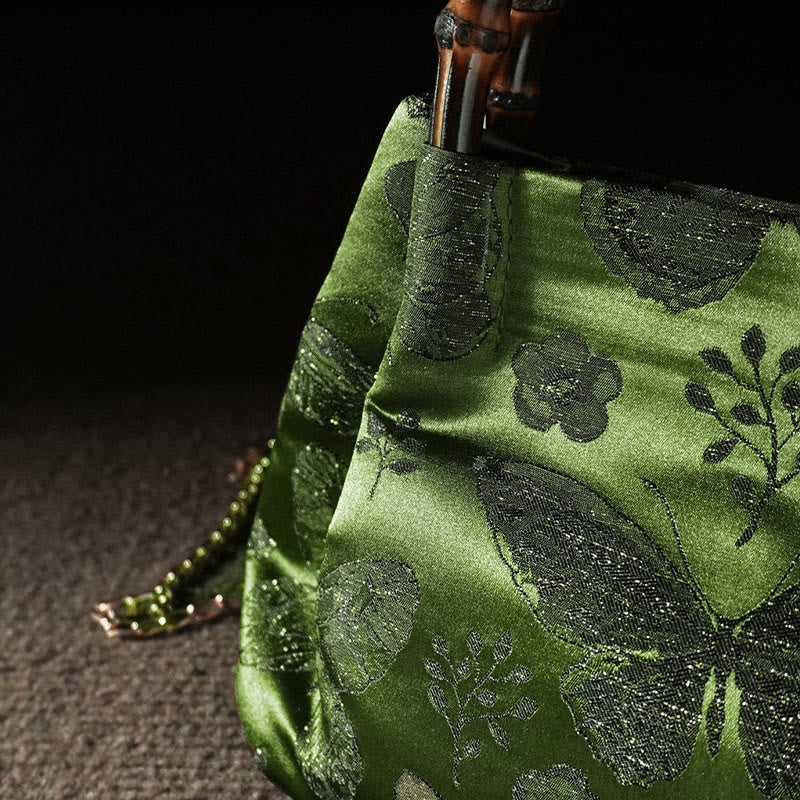 Buddha Stones Żakardowe Motyl Bambusowy Uchwyt Metalowy Łańcuch Torba Crossbody Torebka Wisząca
