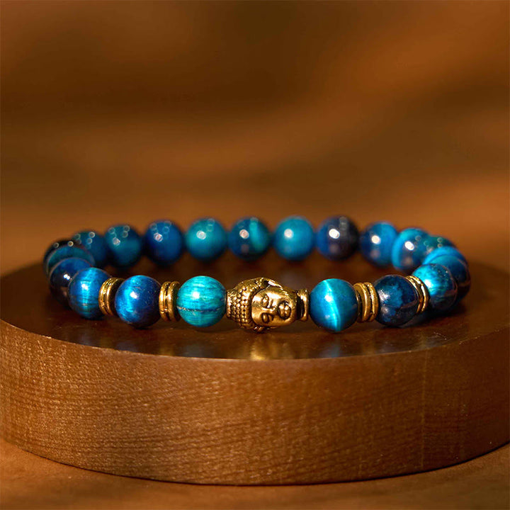 Buddha Stones Niebieski Zielony Czerwony Tygrysie Oko Głowa Buddy Bransoletka Równowaga
