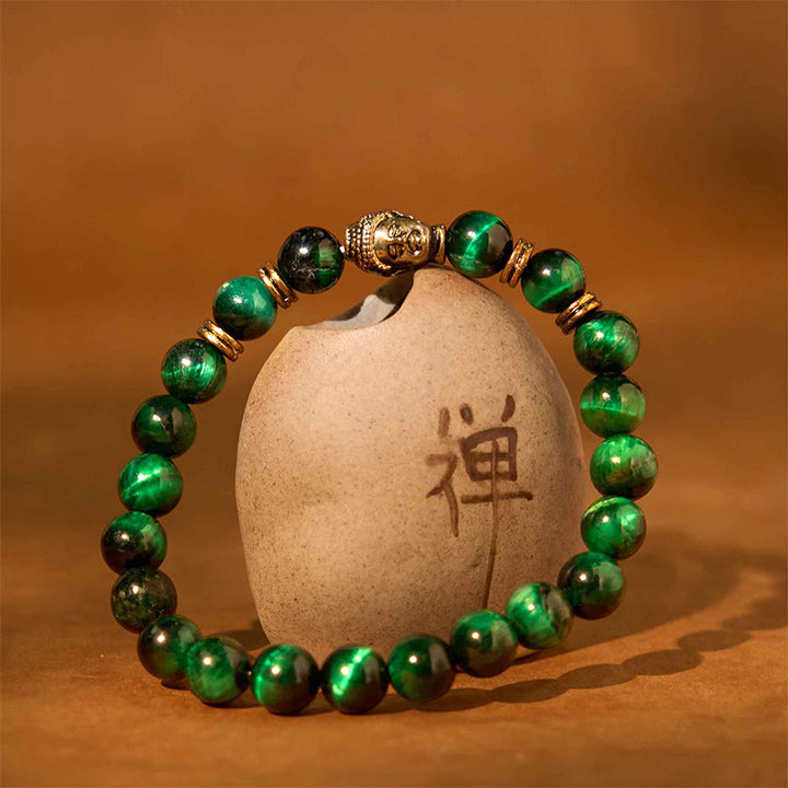Buddha Stones Niebieski Zielony Czerwony Tygrysie Oko Głowa Buddy Bransoletka Równowaga