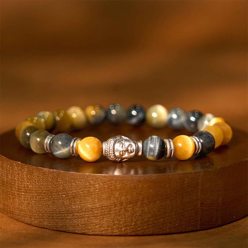 Buddha Stones Niebieski Zielony Czerwony Tygrysie Oko Głowa Buddy Bransoletka Równowaga