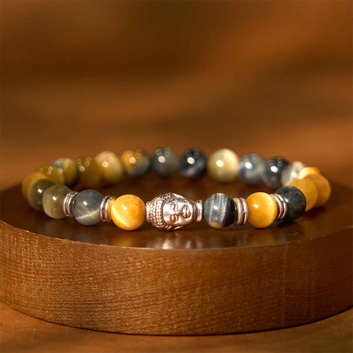 Buddha Stones Niebieski Zielony Czerwony Tygrysie Oko Głowa Buddy Bransoletka Równowaga