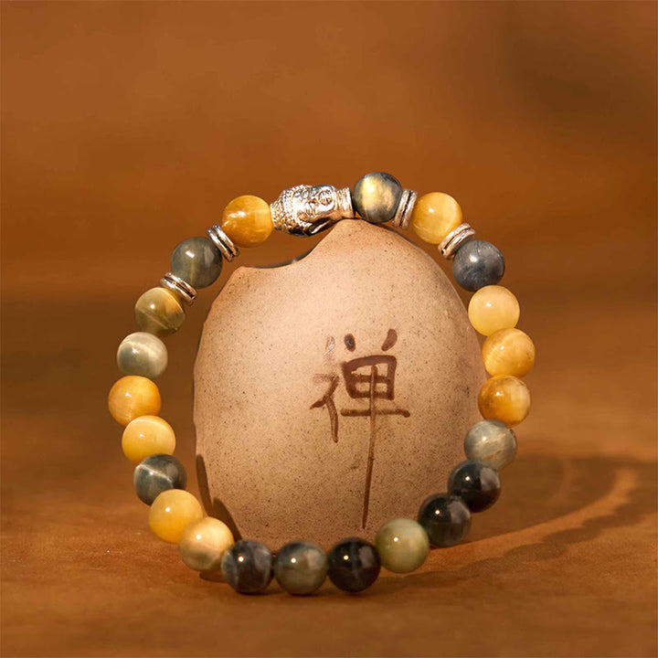 Buddha Stones Niebieski Zielony Czerwony Tygrysie Oko Głowa Buddy Bransoletka Równowaga