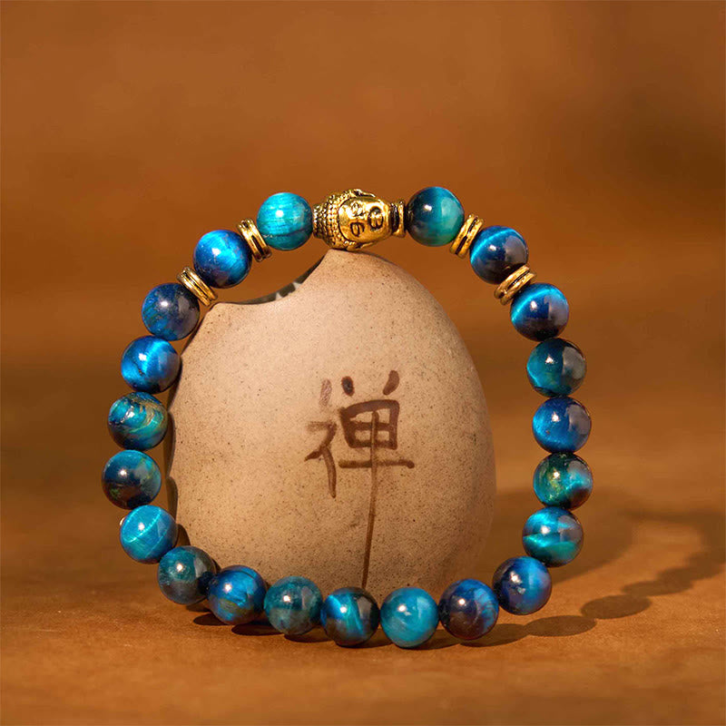 Buddha Stones Niebieski Zielony Czerwony Tygrysie Oko Głowa Buddy Bransoletka Równowaga