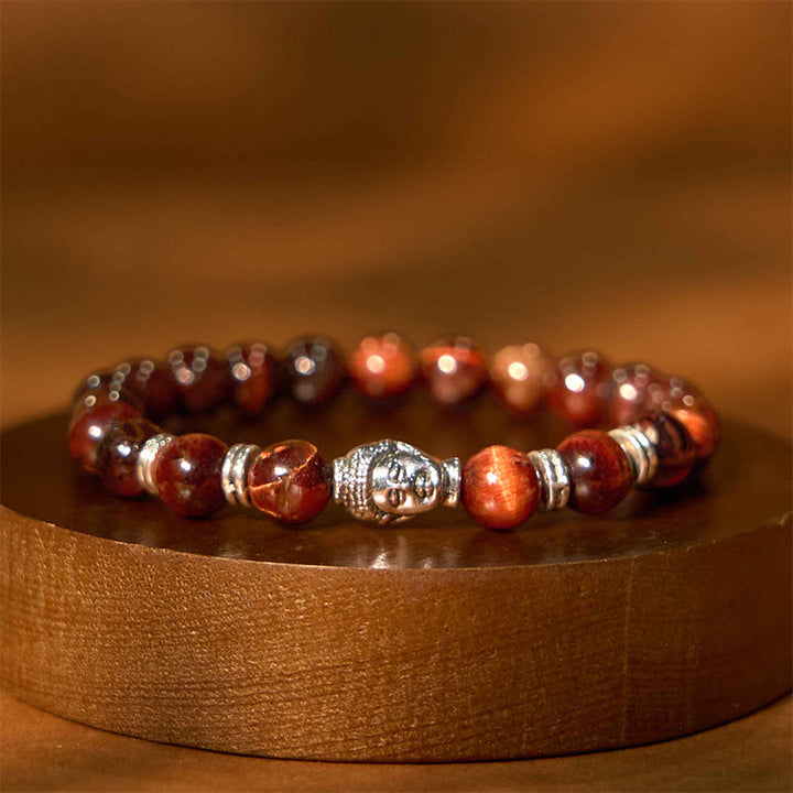 Buddha Stones Niebieski Zielony Czerwony Tygrysie Oko Głowa Buddy Bransoletka Równowaga