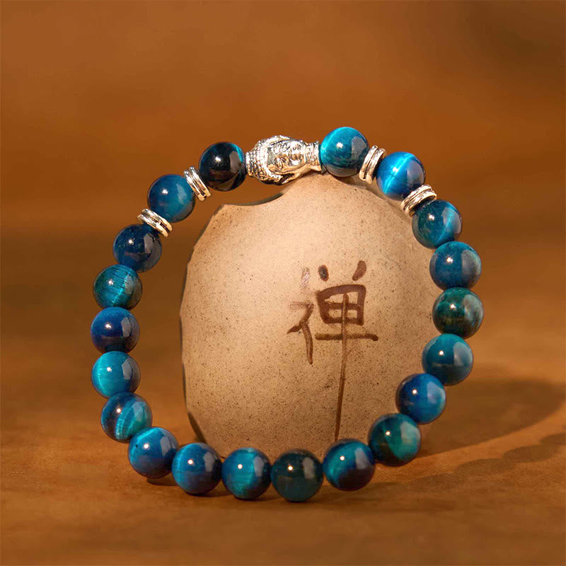 Buddha Stones Niebieski Zielony Czerwony Tygrysie Oko Głowa Buddy Bransoletka Równowaga