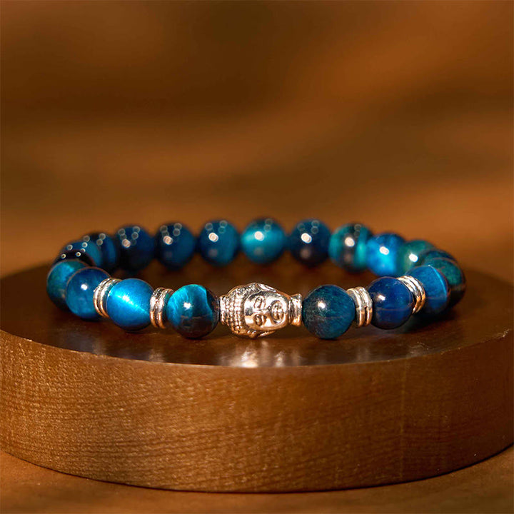 Buddha Stones Niebieski Zielony Czerwony Tygrysie Oko Głowa Buddy Bransoletka Równowaga