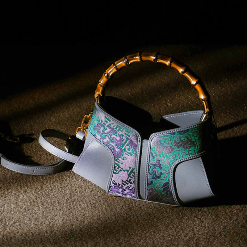Buddha Stones Retro Gałęzie Piwonii Uchwyt Bambusowy Song Brocade Xiangyunsha Jedwabna Torba Crossbody Torebki Wiszące