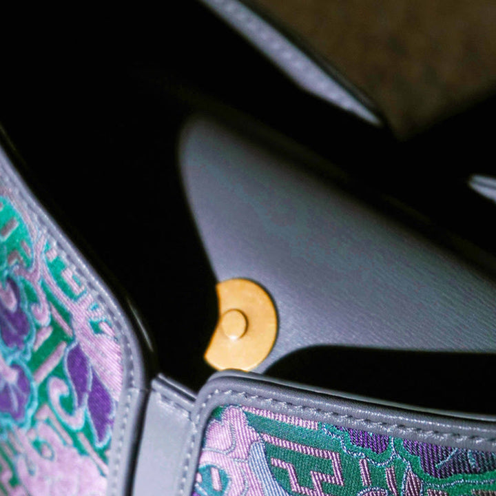 Buddha Stones Retro Gałęzie Piwonii Uchwyt Bambusowy Song Brocade Xiangyunsha Jedwabna Torba Crossbody Torebki Wiszące
