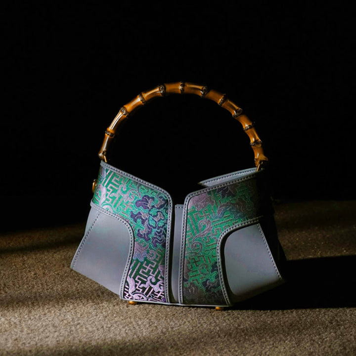 Buddha Stones Retro Gałęzie Piwonii Uchwyt Bambusowy Song Brocade Xiangyunsha Jedwabna Torba Crossbody Torebki Wiszące
