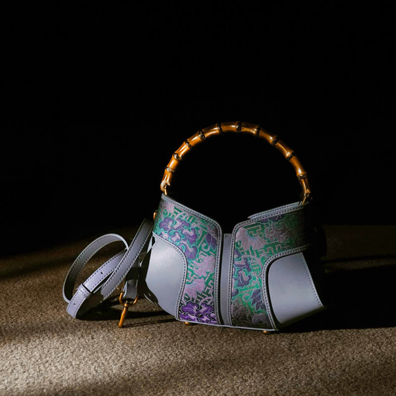 Buddha Stones Retro Gałęzie Piwonii Uchwyt Bambusowy Song Brocade Xiangyunsha Jedwabna Torba Crossbody Torebki Wiszące
