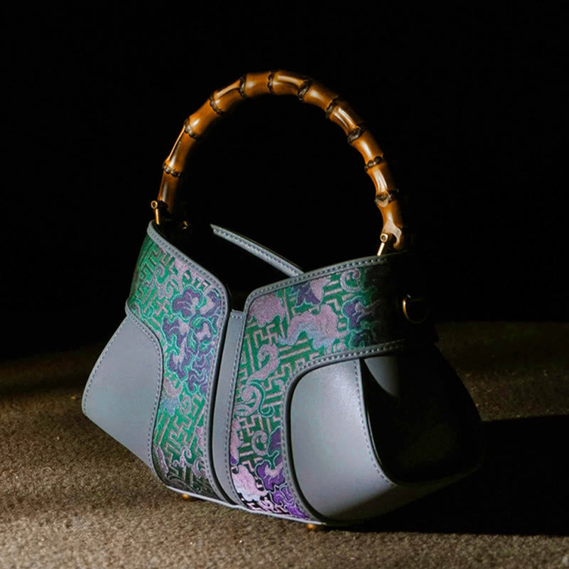 Buddha Stones Retro Gałęzie Piwonii Uchwyt Bambusowy Song Brocade Xiangyunsha Jedwabna Torba Crossbody Torebki Wiszące