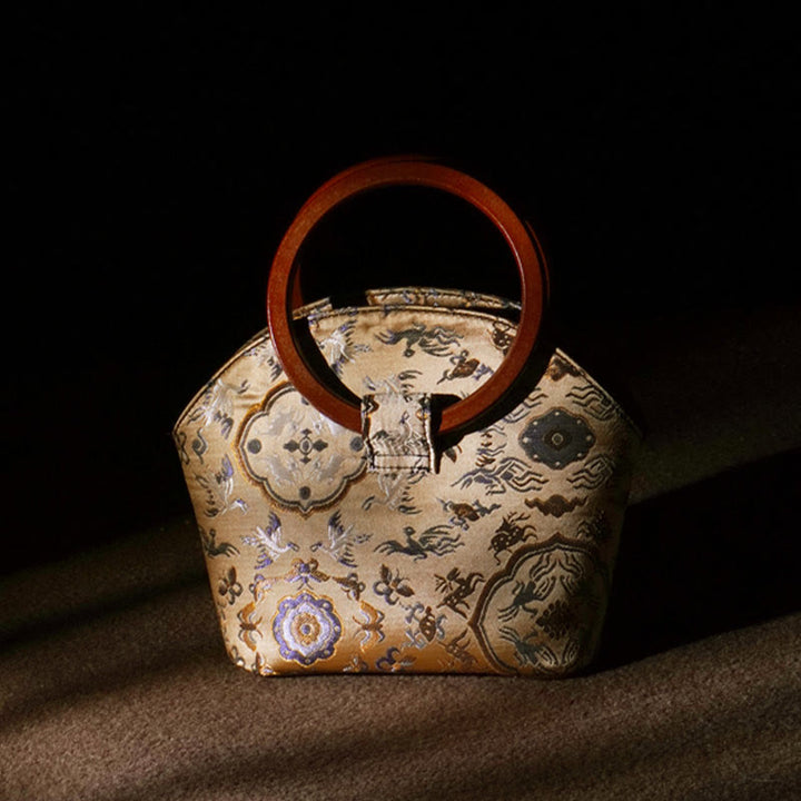 Buddha Stones Żuraw Jeleń Fala Morska Drewniana Rączka Metalowy Łańcuch Portfel Na Zmiany Torebka Crossbody Torebki Wiszące