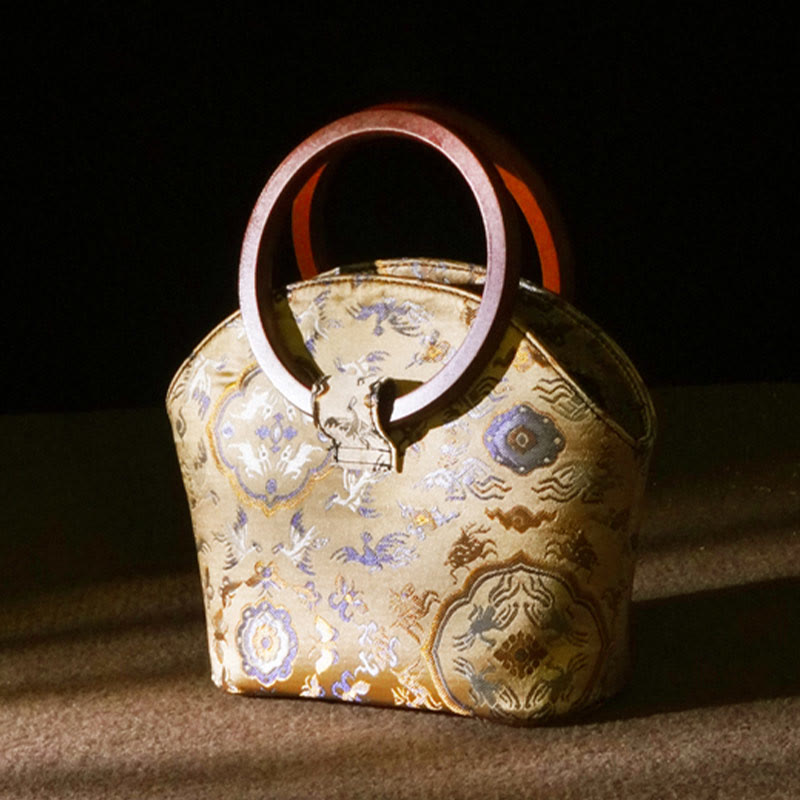 Buddha Stones Żuraw Jeleń Fala Morska Drewniana Rączka Metalowy Łańcuch Portfel Na Zmiany Torebka Crossbody Torebki Wiszące