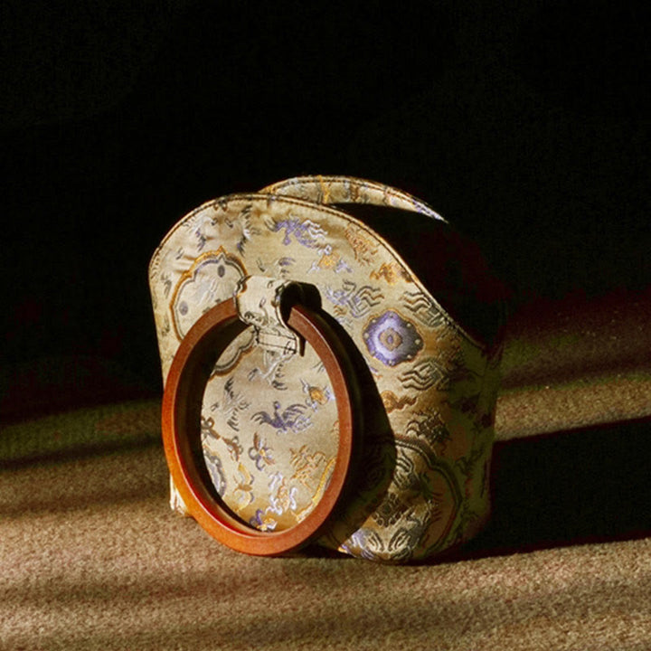 Buddha Stones Żuraw Jeleń Fala Morska Drewniana Rączka Metalowy Łańcuch Portfel Na Zmiany Torebka Crossbody Torebki Wiszące