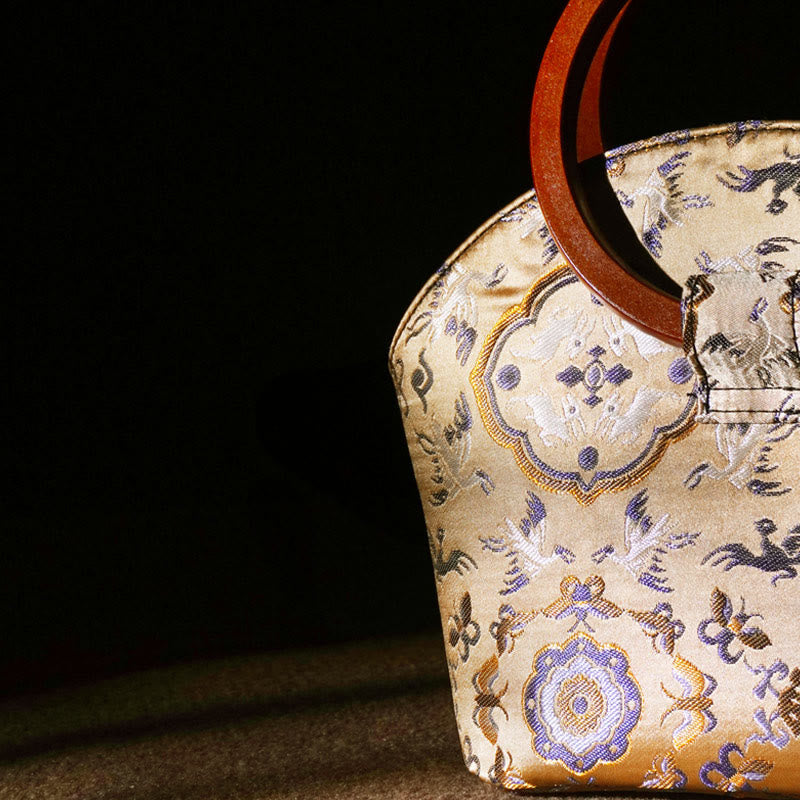Buddha Stones Żuraw Jeleń Fala Morska Drewniana Rączka Metalowy Łańcuch Portfel Na Zmiany Torebka Crossbody Torebki Wiszące