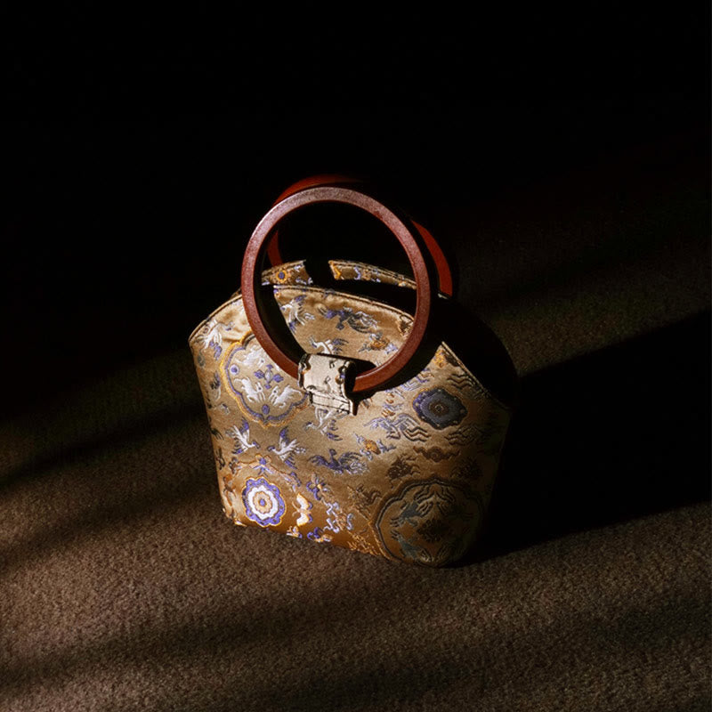 Buddha Stones Żuraw Jeleń Fala Morska Drewniana Rączka Metalowy Łańcuch Portfel Na Zmiany Torebka Crossbody Torebki Wiszące