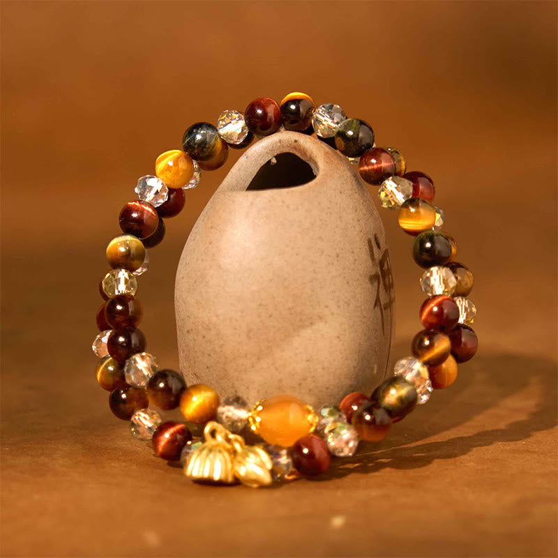 Buddha Stones Kolorowe Tygrysie Oko Lotos Wielokołowy Elastyczny Sznurek Ochronny Bransoletka