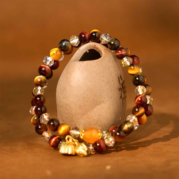 Buddha Stones Kolorowe Tygrysie Oko Lotos Wielokołowy Elastyczny Sznurek Ochronny Bransoletka