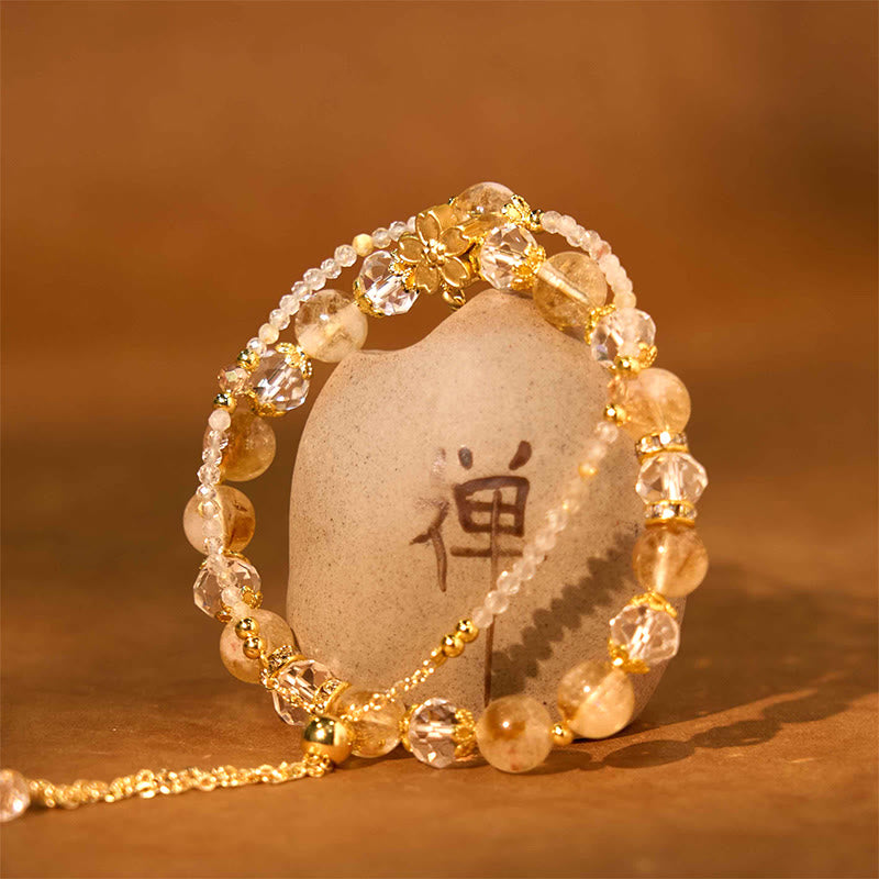 Buddha Stones Naturalne Cytrynowe Koraliki Szklane Kwiat Wielowarstwowa Bransoletka Dobrobytu