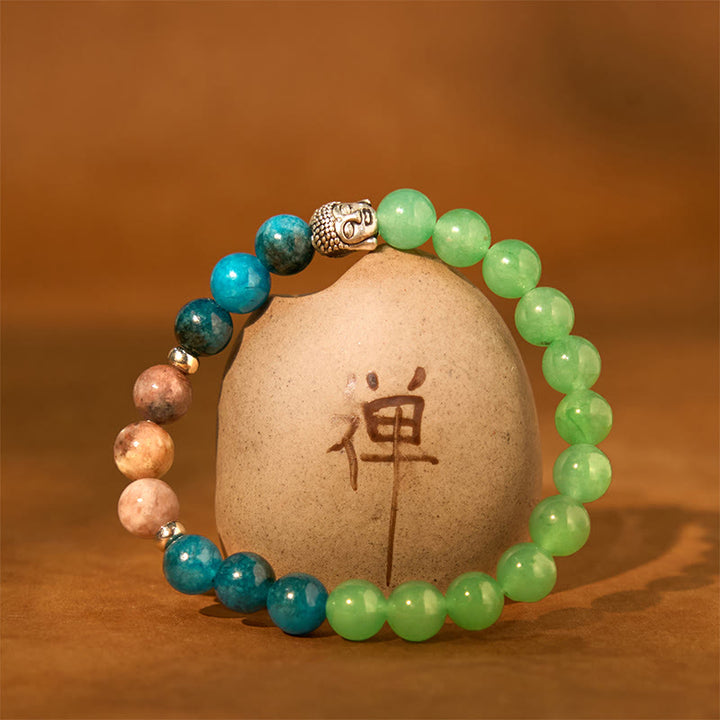Buddha Stones Naturalny Czarny Onyks Biały Kamień Zielony Awenturyn Tygrysie Oko Agat Mieszany Kolor Bransoletka Ochronna Głowy Buddy