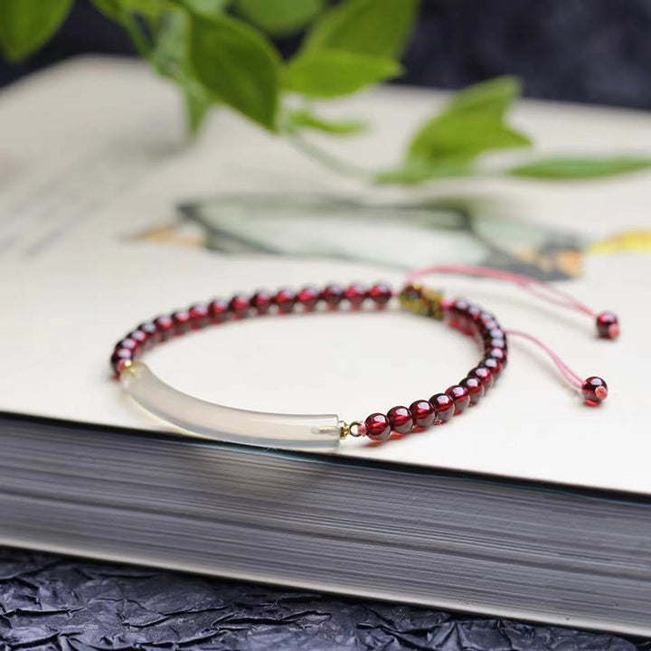 Buddha Stones Granat Szary Agat Spokój Mankiet Pół Bransoletka Bangle