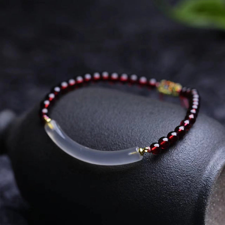 Buddha Stones Granat Szary Agat Spokój Mankiet Pół Bransoletka Bangle