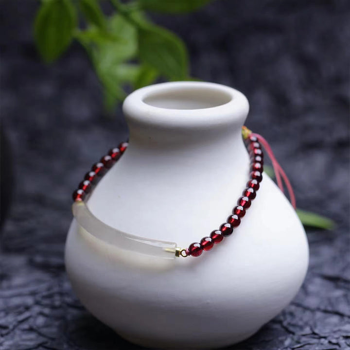Buddha Stones Granat Szary Agat Spokój Mankiet Pół Bransoletka Bangle