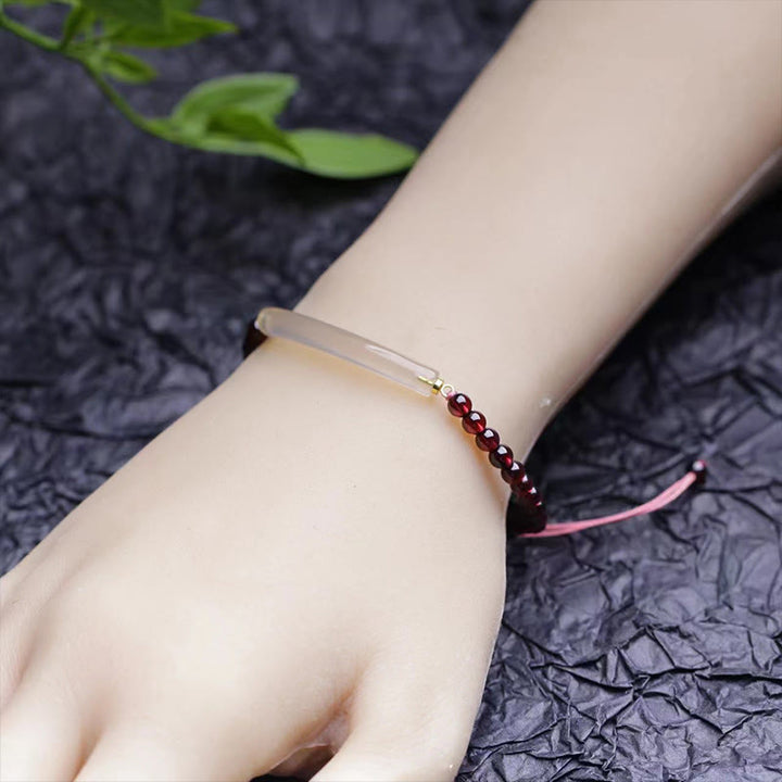 Buddha Stones Granat Szary Agat Spokój Mankiet Pół Bransoletka Bangle