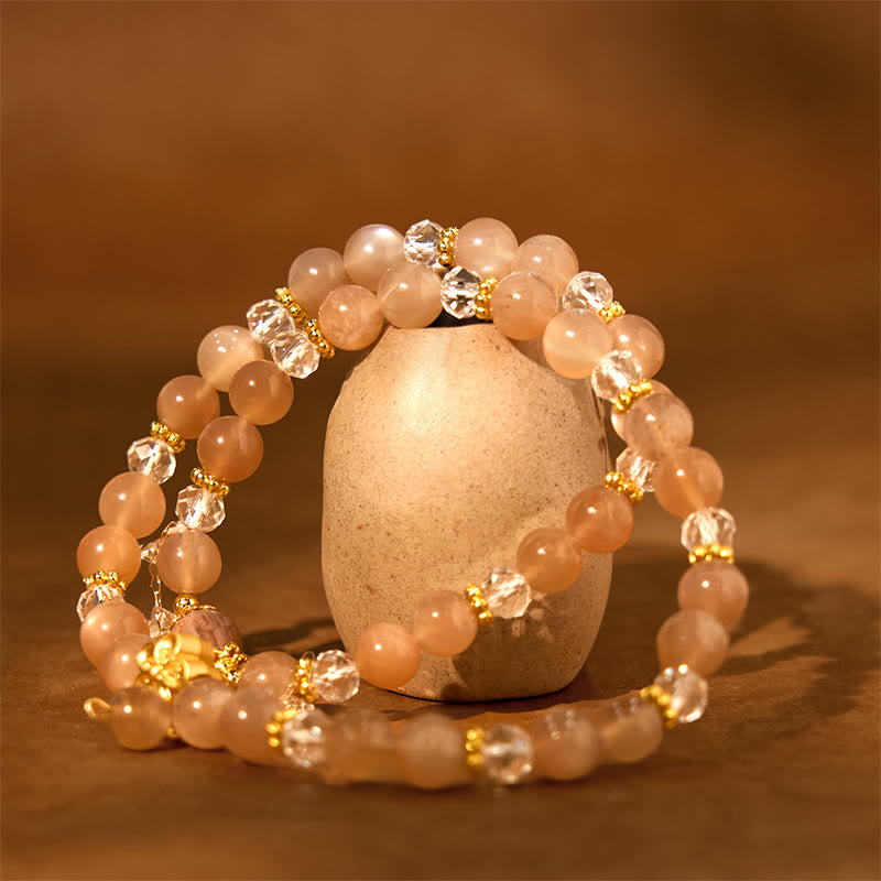Buddha Stones Kamień Słoneczny Kryształ Brzoskwiniowy Bogactwo Podwójna Bransoletka Owijana