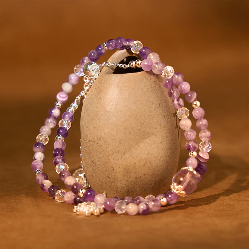 Buddha Stones Ametyst Kryształ Słonecznik Duchowa Świadomość Podwójnie Owijana Bransoletka