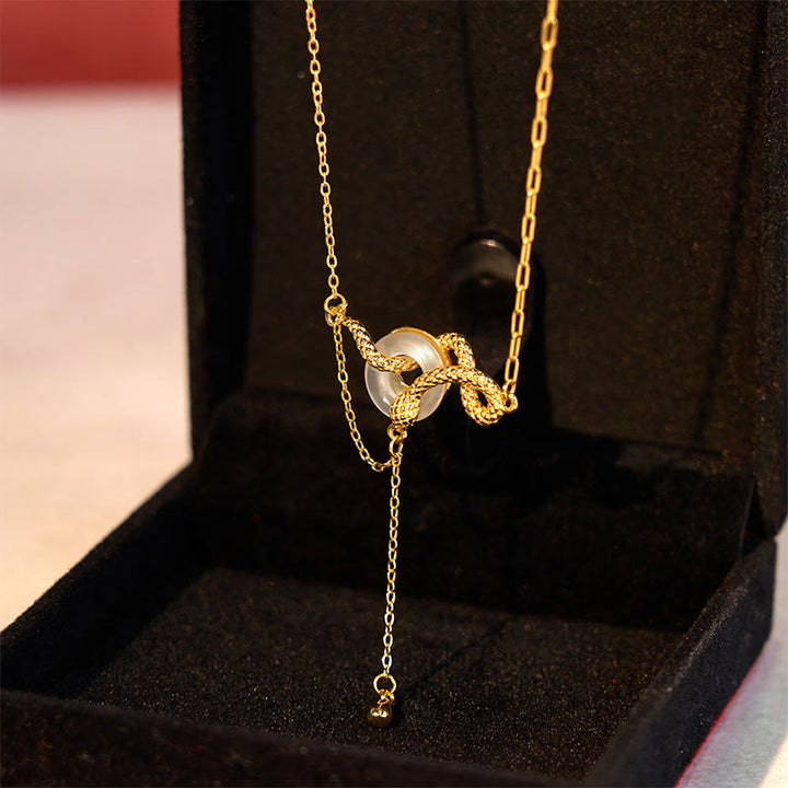 Buddha Stones Chalcedon Pokojowa Klamra 925 Srebro Złoto Rok Węża Naszyjnik Wisiorek Harmonia - image 3