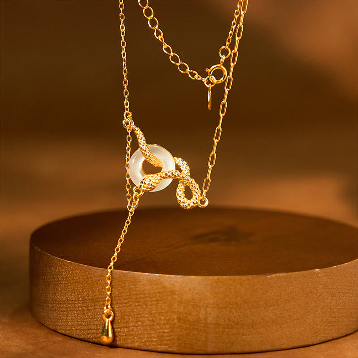 Buddha Stones Chalcedon Pokojowa Klamra 925 Srebro Złoto Rok Węża Naszyjnik Wisiorek Harmonia - image 2