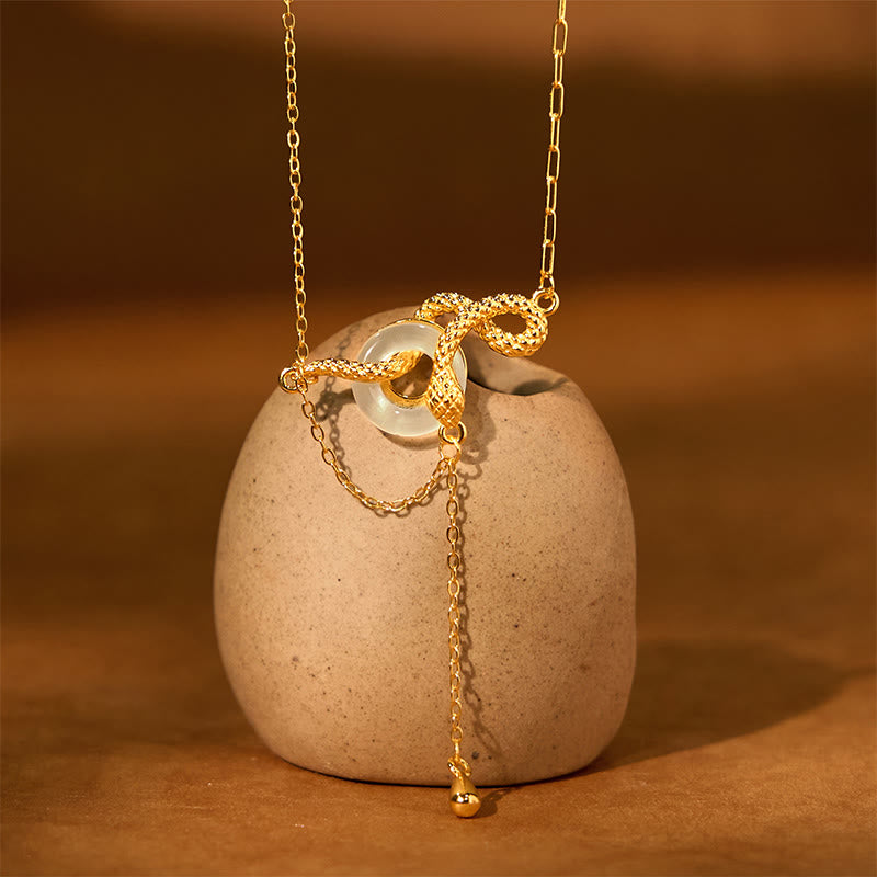 Buddha Stones Chalcedon Pokojowa Klamra 925 Srebro Złoto Rok Węża Naszyjnik Wisiorek Harmonia - image 1