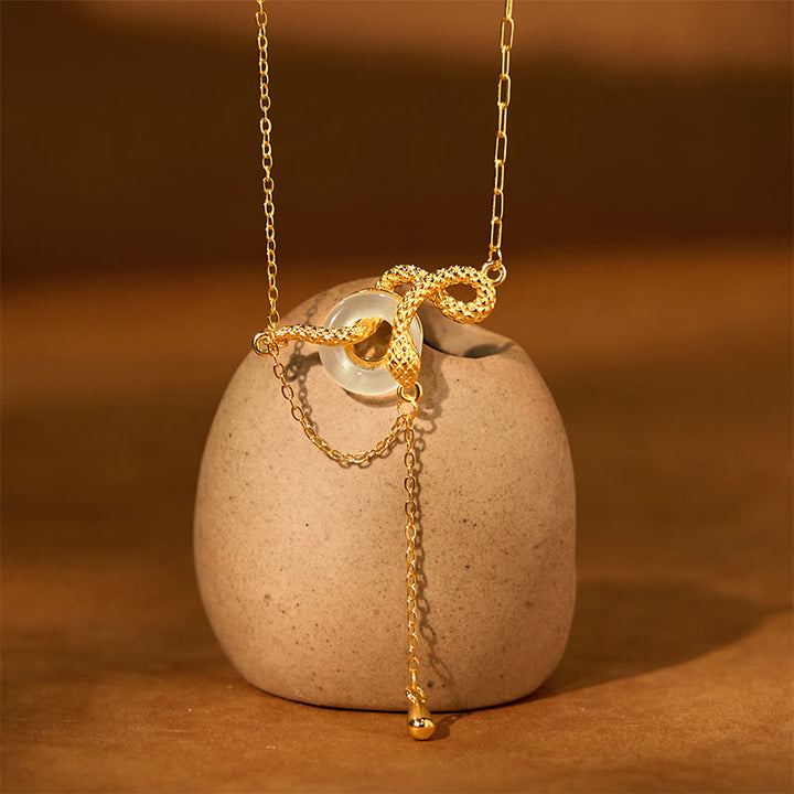 Buddha Stones Chalcedon Pokojowa Klamra 925 Srebro Złoto Rok Węża Naszyjnik Wisiorek Harmonia - image 1