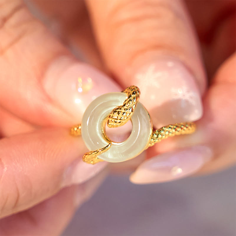 Pierścionek z Buddha Stones Chalcedon Pokoju ze srebra próby 925 Złoty Rok Węża Harmonia