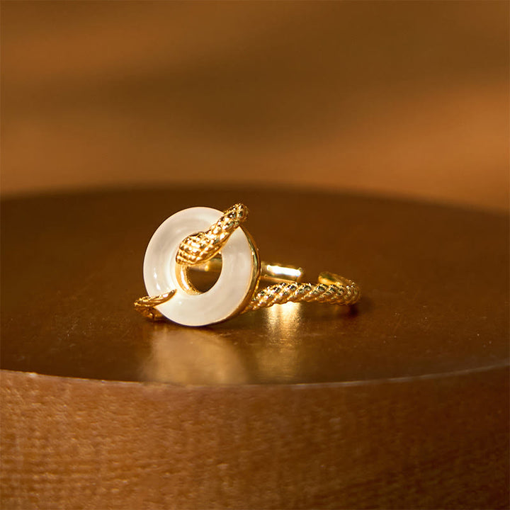 Pierścionek z Buddha Stones Chalcedon Pokoju ze srebra próby 925 Złoty Rok Węża Harmonia - image 2