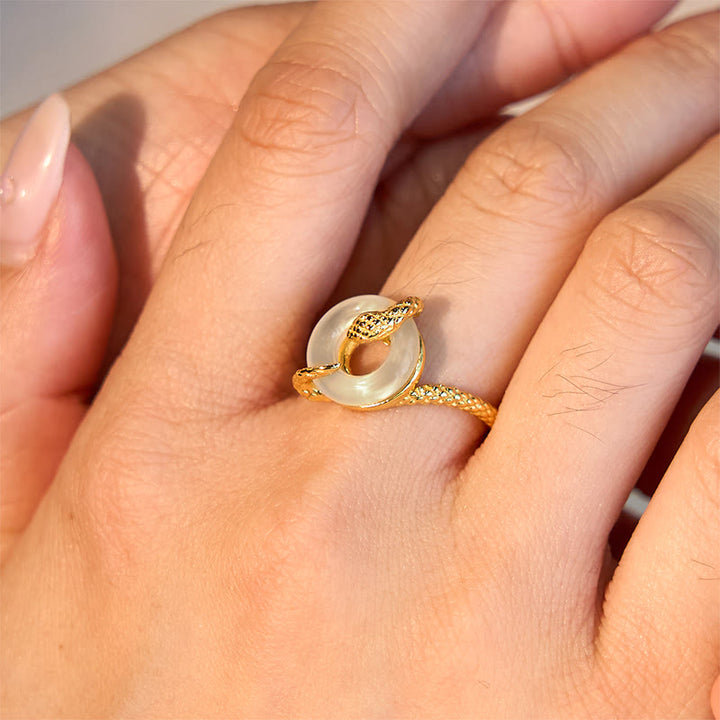 Pierścionek z Buddha Stones Chalcedon Pokoju ze srebra próby 925 Złoty Rok Węża Harmonia - image 11