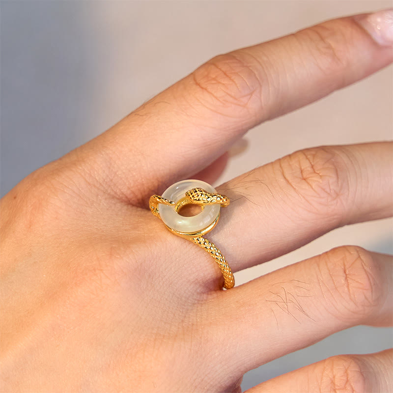 Pierścionek z Buddha Stones Chalcedon Pokoju ze srebra próby 925 Złoty Rok Węża Harmonia - image 4