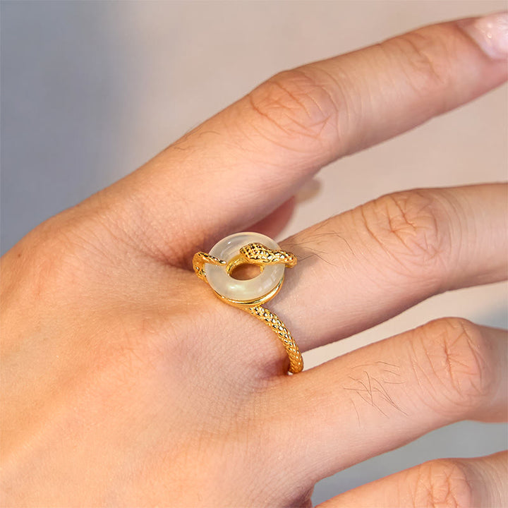 Pierścionek z Buddha Stones Chalcedon Pokoju ze srebra próby 925 Złoty Rok Węża Harmonia - image 4