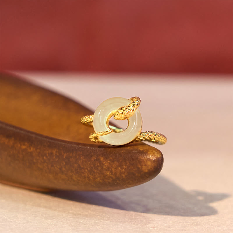 Pierścionek z Buddha Stones Chalcedon Pokoju ze srebra próby 925 Złoty Rok Węża Harmonia - image 1