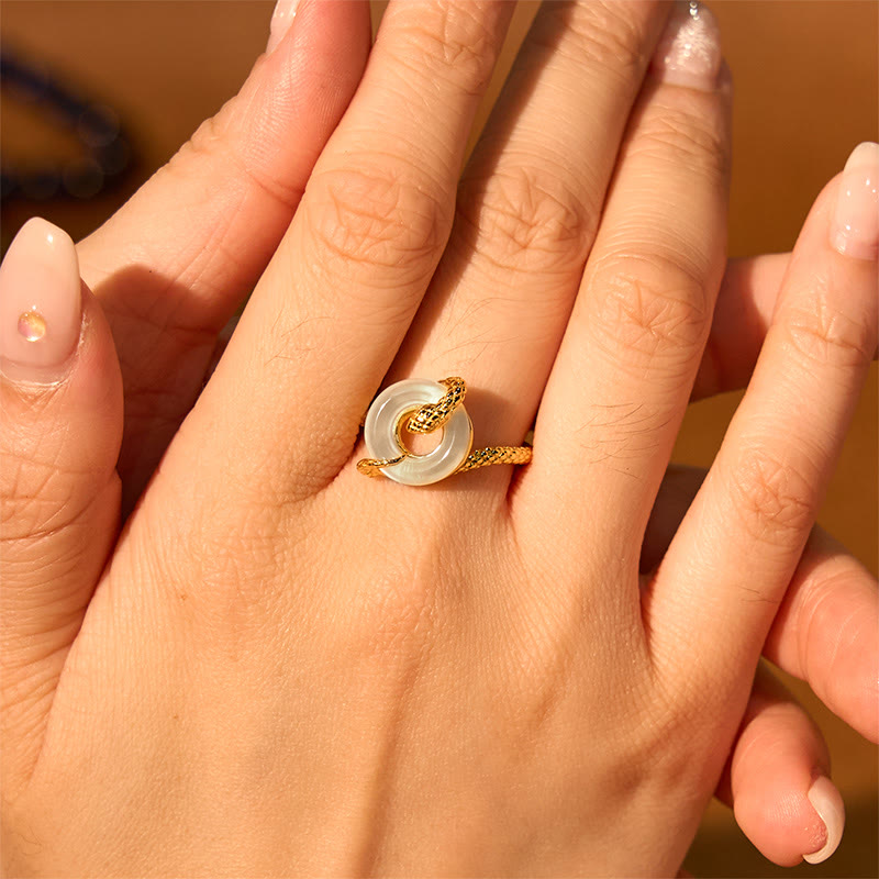 Pierścionek z Buddha Stones Chalcedon Pokoju ze srebra próby 925 Złoty Rok Węża Harmonia - image 12